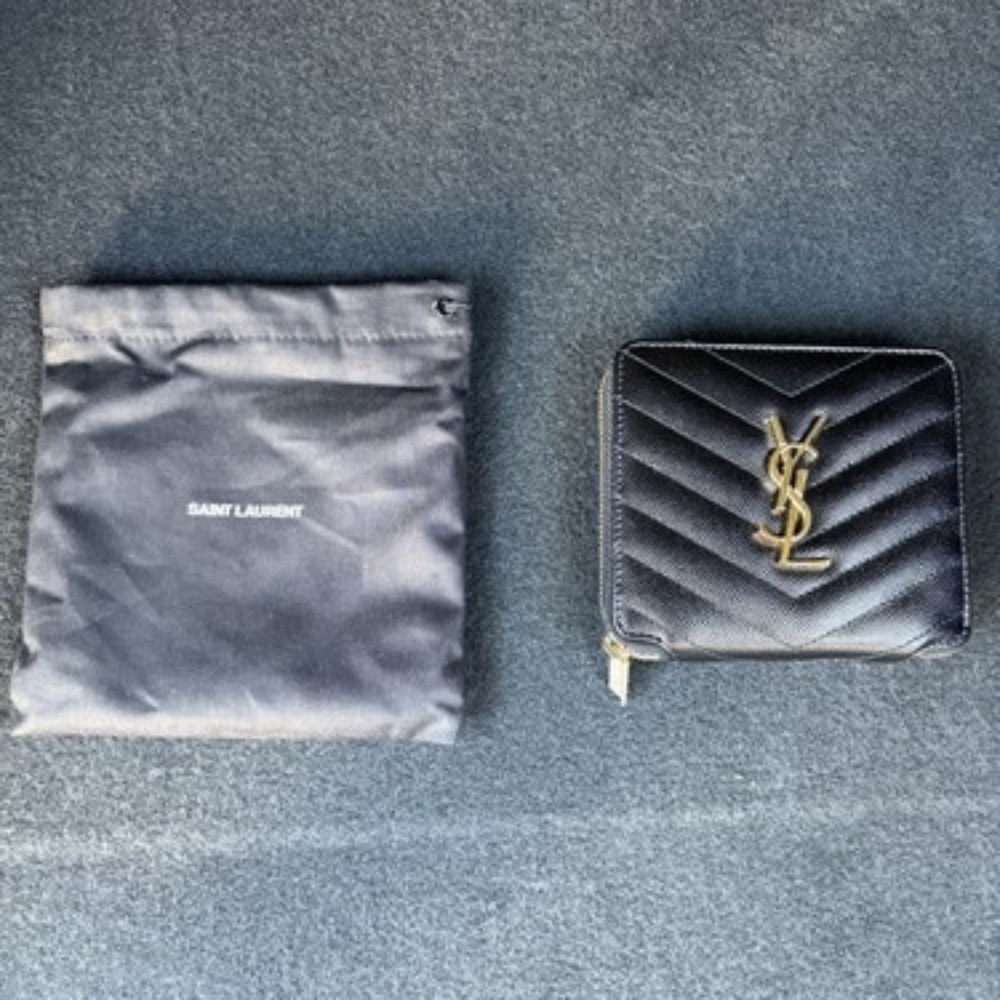 Saint Laurent YSL Cassandra Matelassé Compact Leather Wallet – Black